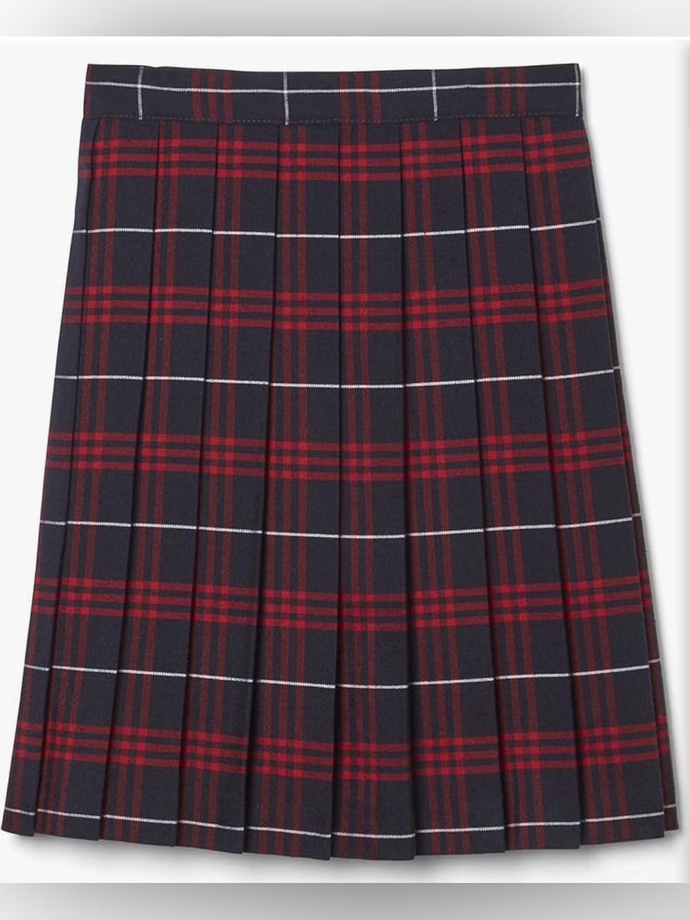 French Toast Girls Adjustable Mid Length Waist Plaid Pleated Skirt Navy/Red